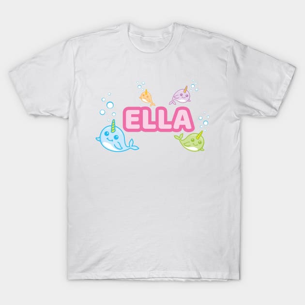 Personalised 'Ella' Narwhal (Sea Unicorn) Design T-Shirt by LTFRstudio